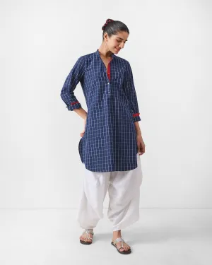 Basic Mid Length Kurta - Navy & White Checks
