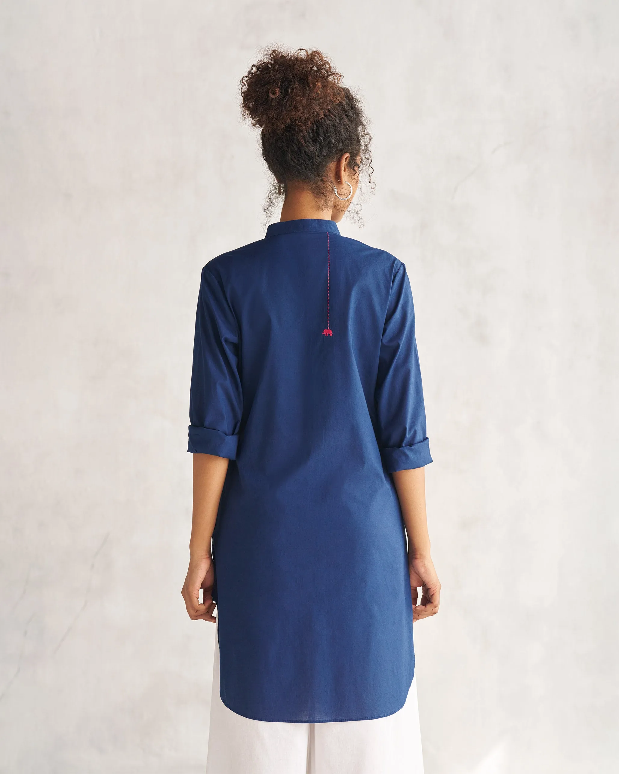 Basic Mid Length Kurta - Navy