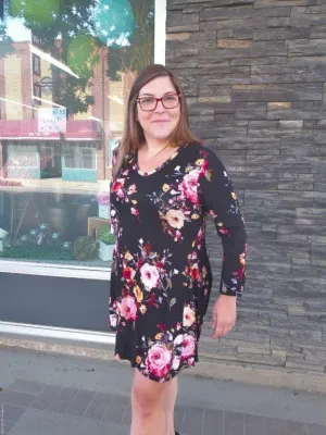 Black Floral Stretchable Midi dress