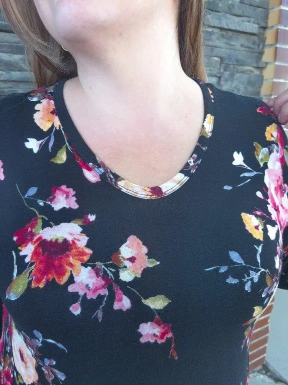 Black Floral Stretchable Midi dress