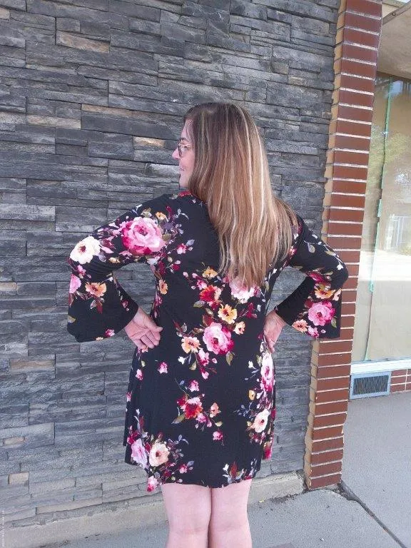 Black Floral Stretchable Midi dress