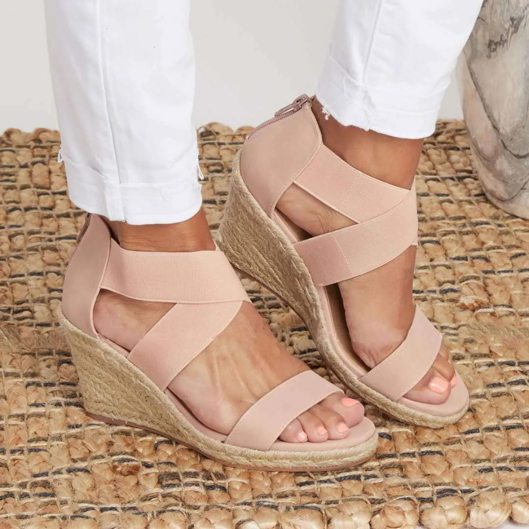 Chicvane Criss Cross Straps Espadrille Wedge Sandals with Zipper