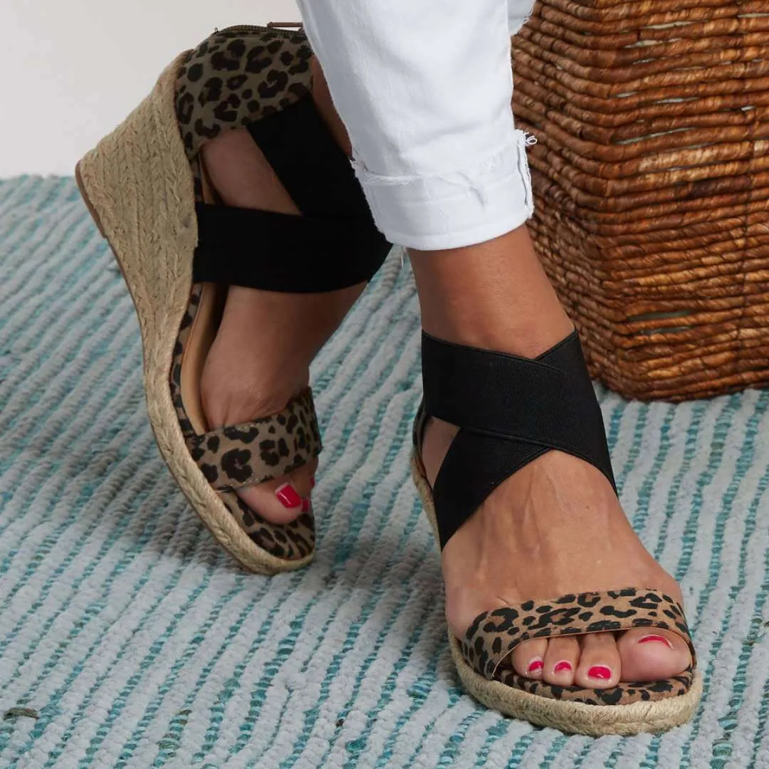 Chicvane Criss Cross Straps Espadrille Wedge Sandals with Zipper