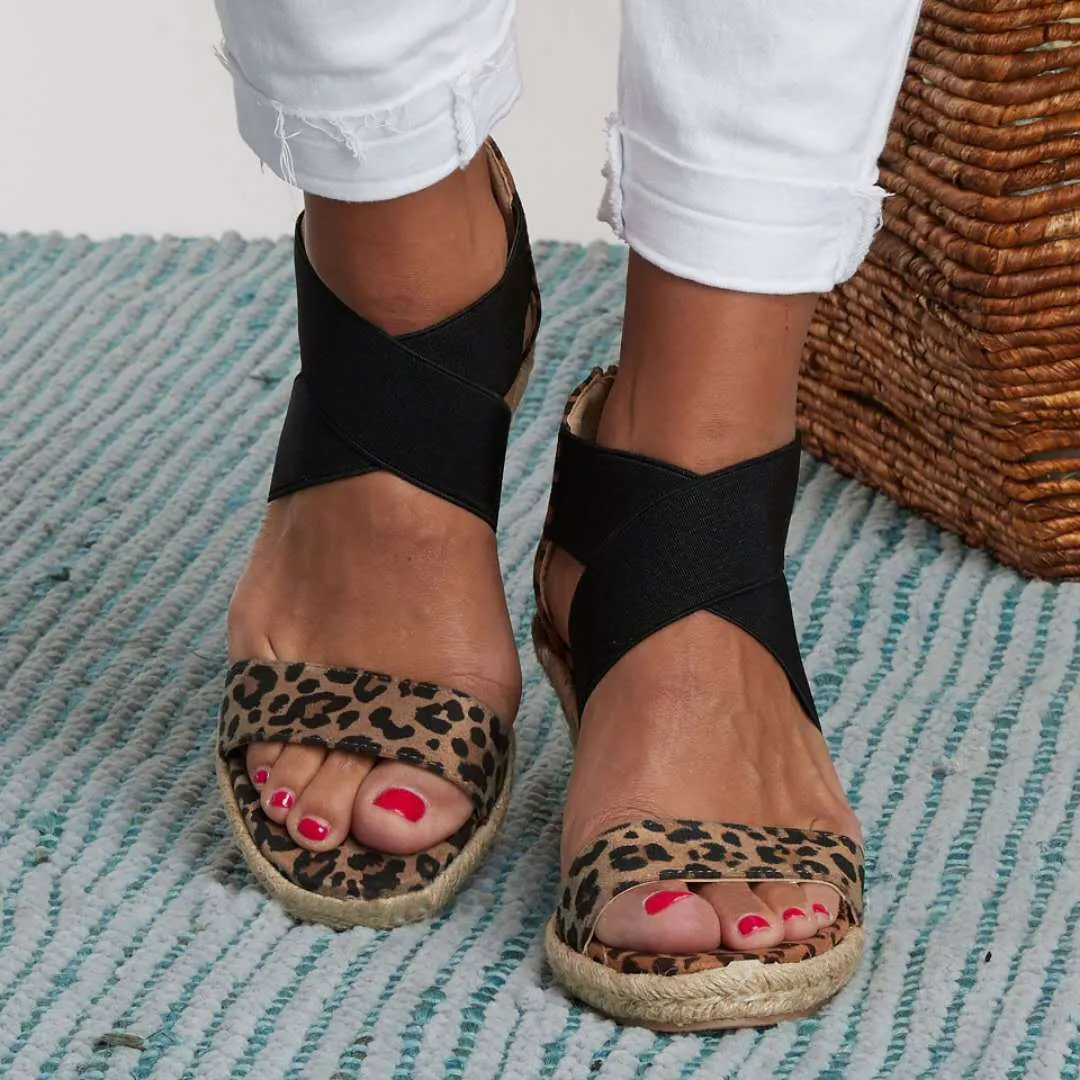 Chicvane Criss Cross Straps Espadrille Wedge Sandals with Zipper