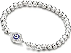 COOLSTEELANDBEYOND Beads Bracelet for Women Men with Cubic Zirconia Protection Evil Eye