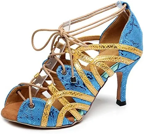 DKZSYIM Women's Latin Dance shoes Comfortable Salsa Performance practise Wedding Dance Sandals,Model QJW5017
