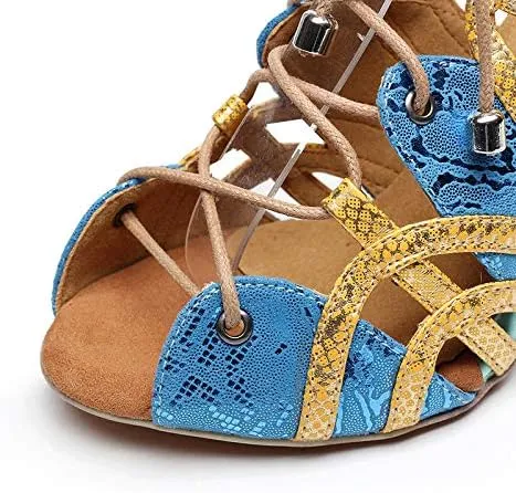 DKZSYIM Women's Latin Dance shoes Comfortable Salsa Performance practise Wedding Dance Sandals,Model QJW5017