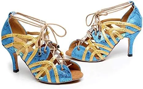 DKZSYIM Women's Latin Dance shoes Comfortable Salsa Performance practise Wedding Dance Sandals,Model QJW5017