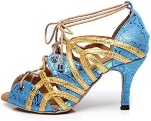 DKZSYIM Women's Latin Dance shoes Comfortable Salsa Performance practise Wedding Dance Sandals,Model QJW5017