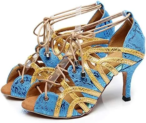 DKZSYIM Women's Latin Dance shoes Comfortable Salsa Performance practise Wedding Dance Sandals,Model QJW5017