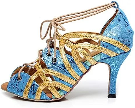 DKZSYIM Women's Latin Dance shoes Comfortable Salsa Performance practise Wedding Dance Sandals,Model QJW5017
