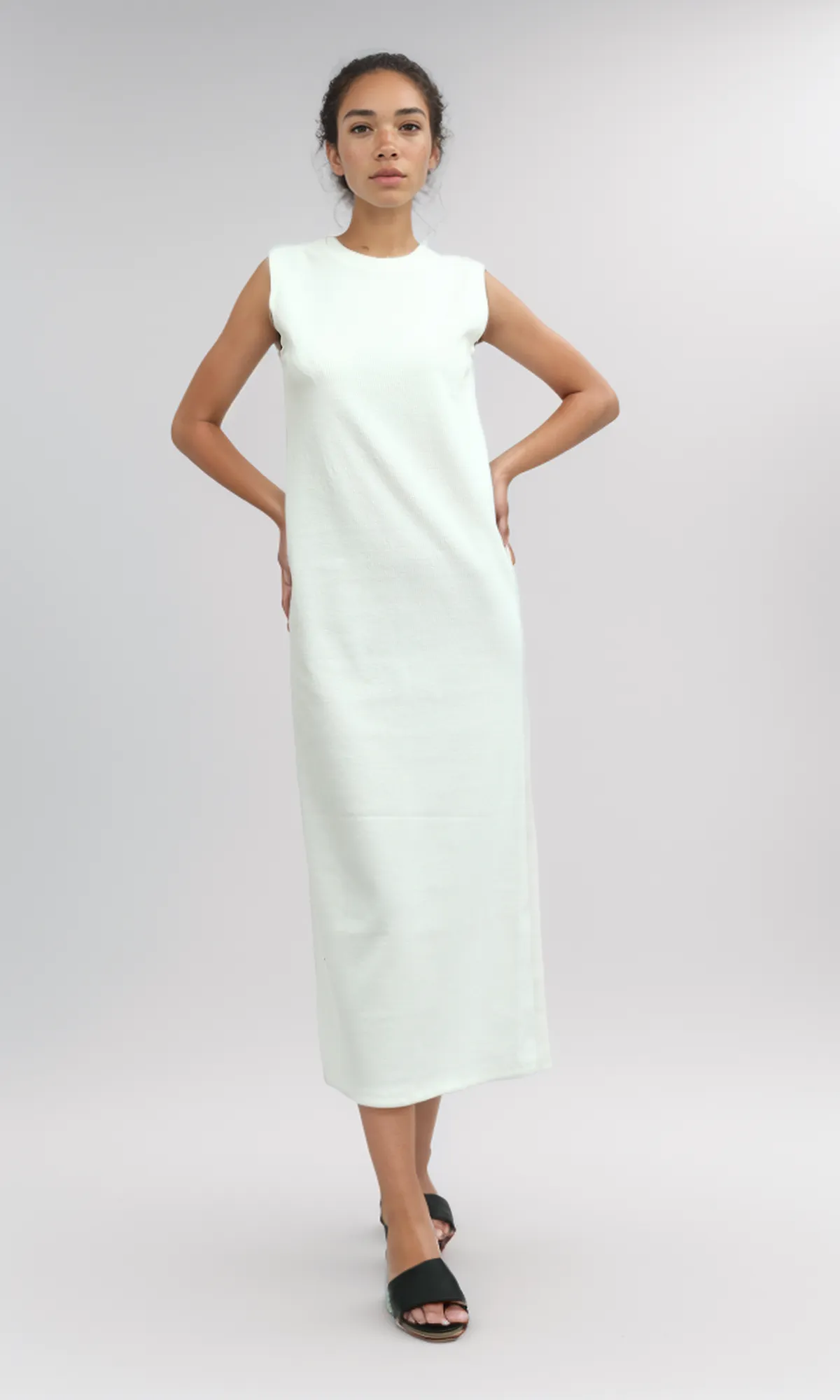 O198120  Slip On Sleeveless Casual White Midi Dress