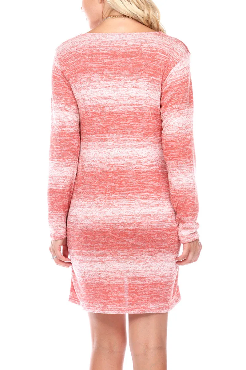 Pink Dress Striped Front slits Hand stitching Pockets