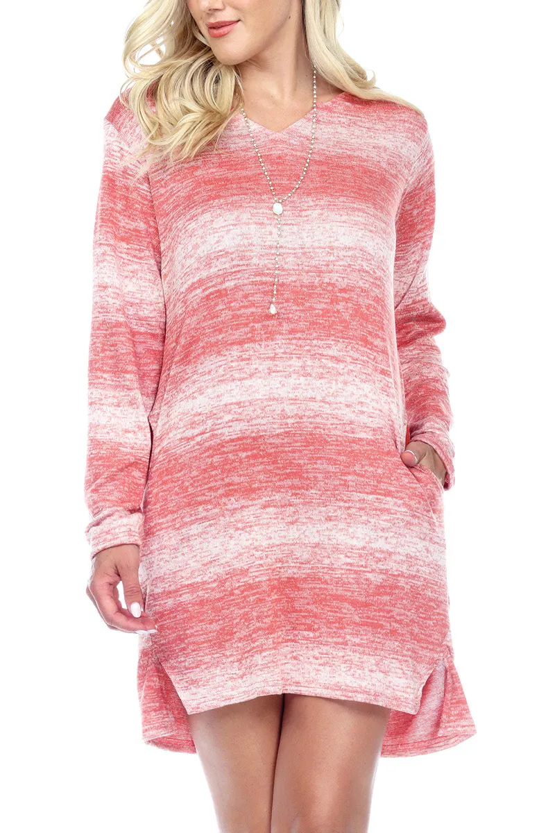 Pink Dress Striped Front slits Hand stitching Pockets