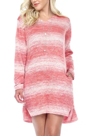 Pink Dress Striped Front slits Hand stitching Pockets