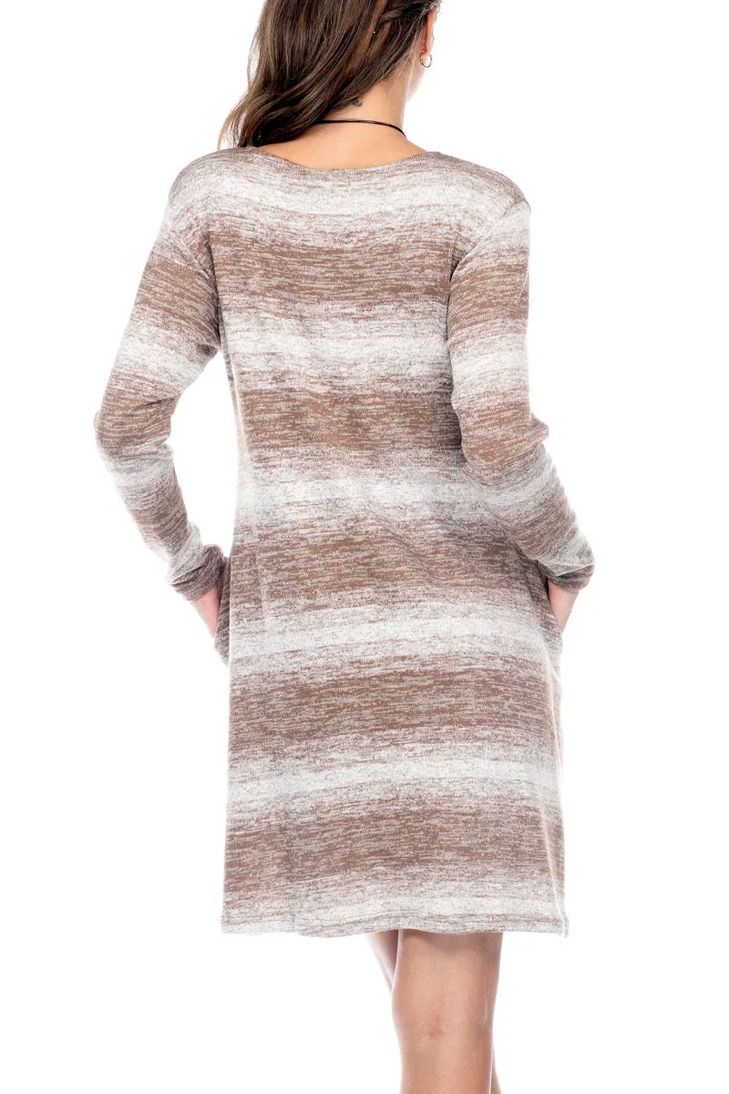 Pink Dress Striped Front slits Hand stitching Pockets