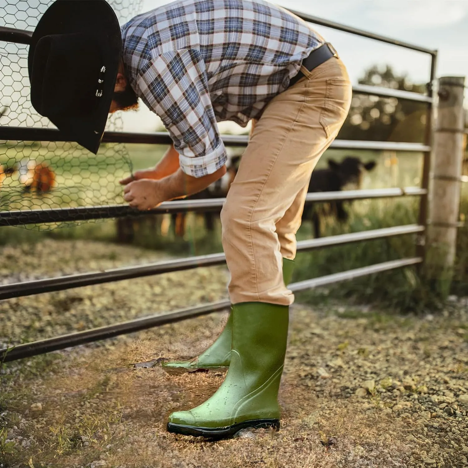 Rain Boots for Men with Lining | Waterproof |Mens Rubber Boots | Lightweight |Comfortable | Rain, Mud, Fishing, Hunting, Farming, Landscaping, Concrete