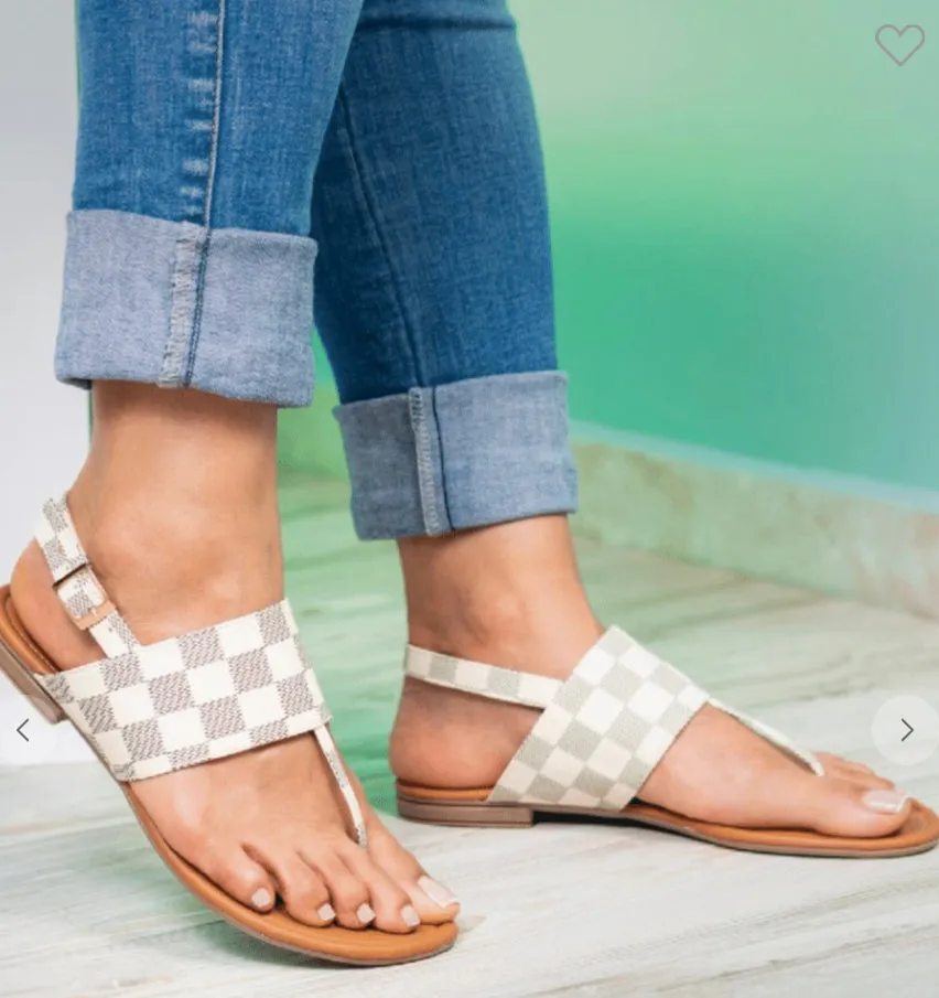 Rose White Checker Pattern Sandal