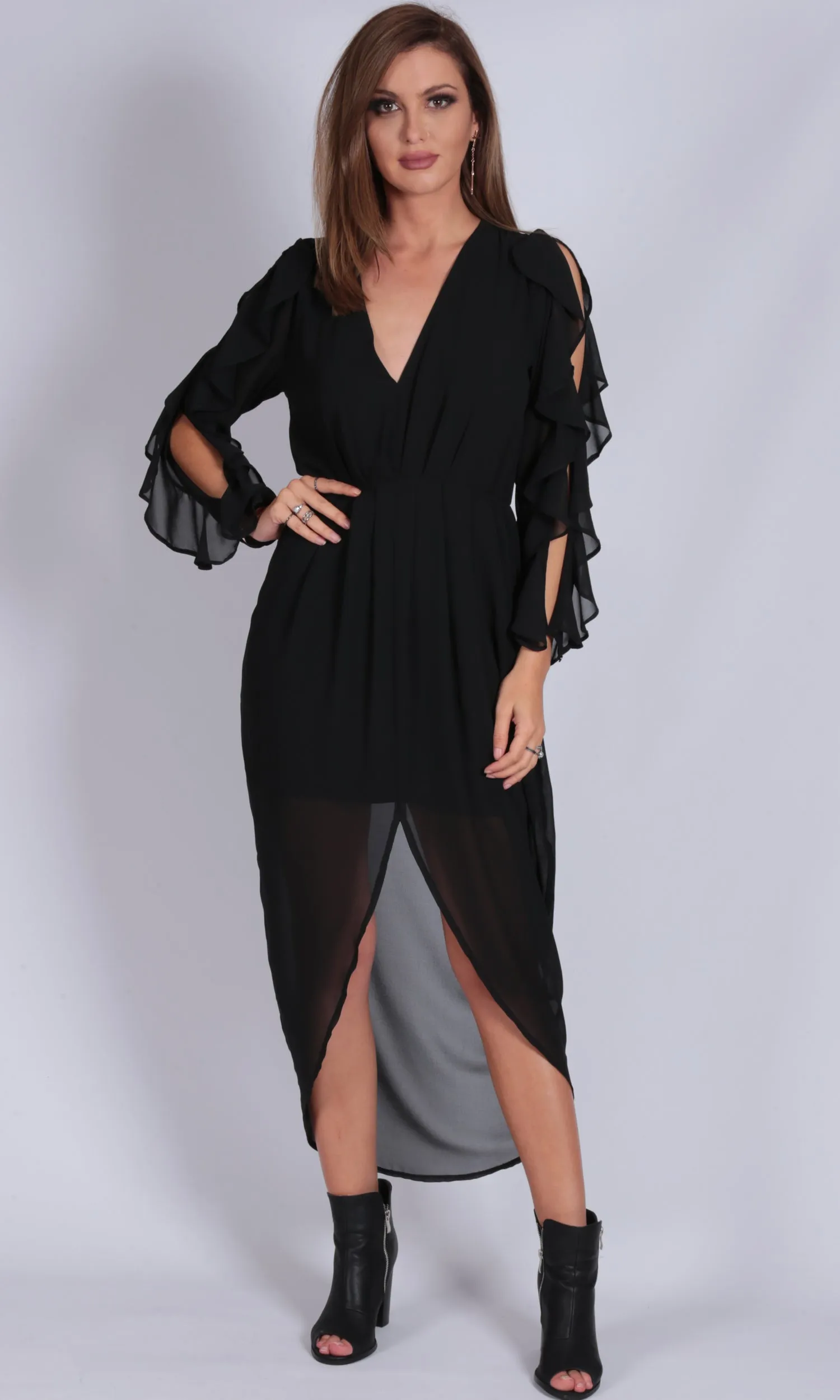 RV0357-1SS Cold Shoulder Ruffle Dress (Pack)