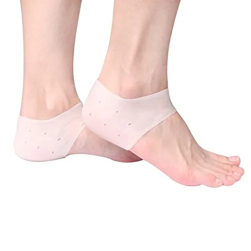 Silicone Cracked Heel Protectors Sleeve - Moisturizing Gel Feet Heel Spur Pads Socks for Relief Heel Pain & Plantar Fasciitis - 1 Pair (1.5mm, White)