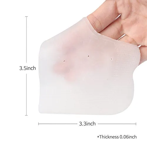 Silicone Cracked Heel Protectors Sleeve - Moisturizing Gel Feet Heel Spur Pads Socks for Relief Heel Pain & Plantar Fasciitis - 1 Pair (1.5mm, White)