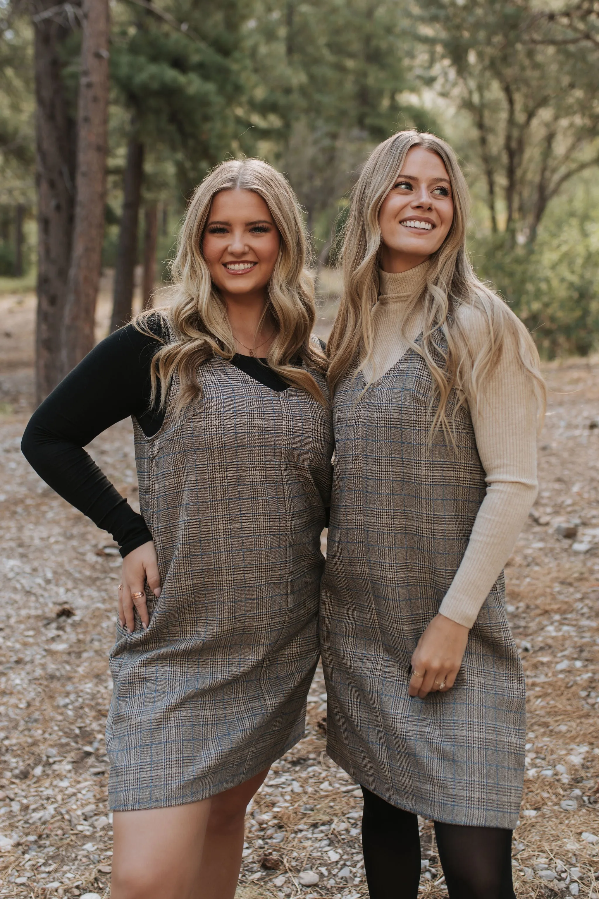 THE BLAKE OVERALL DRESS IN CHARCOAL PLAID BY BY PINK DESERT