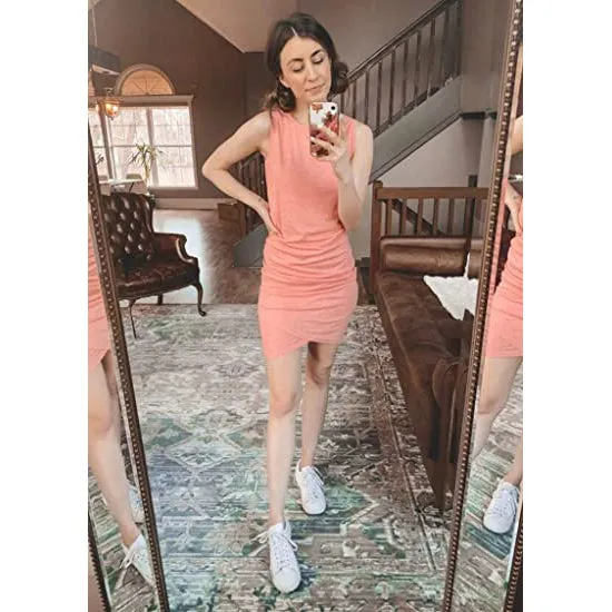 Women Casual Dress Crew Neck  Summer Sleeveless Tank Shirt Short Mini Dress