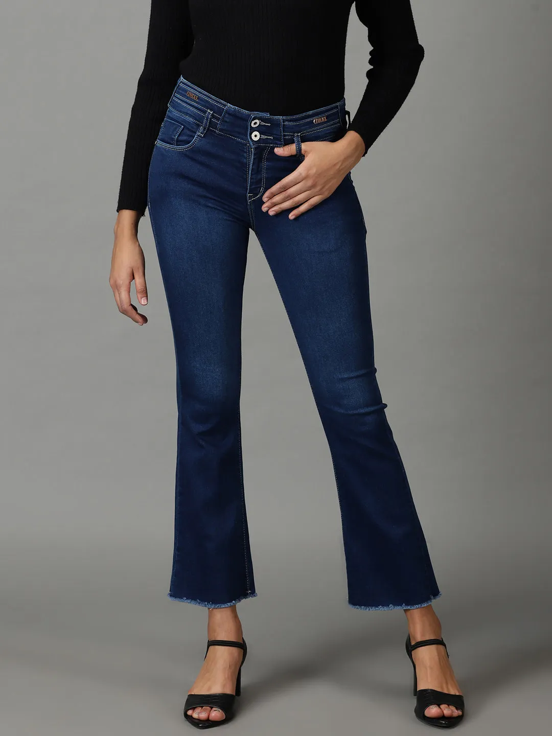 Women Navy Blue Bootcut High-Rise Light Fade Stretchable Jeans