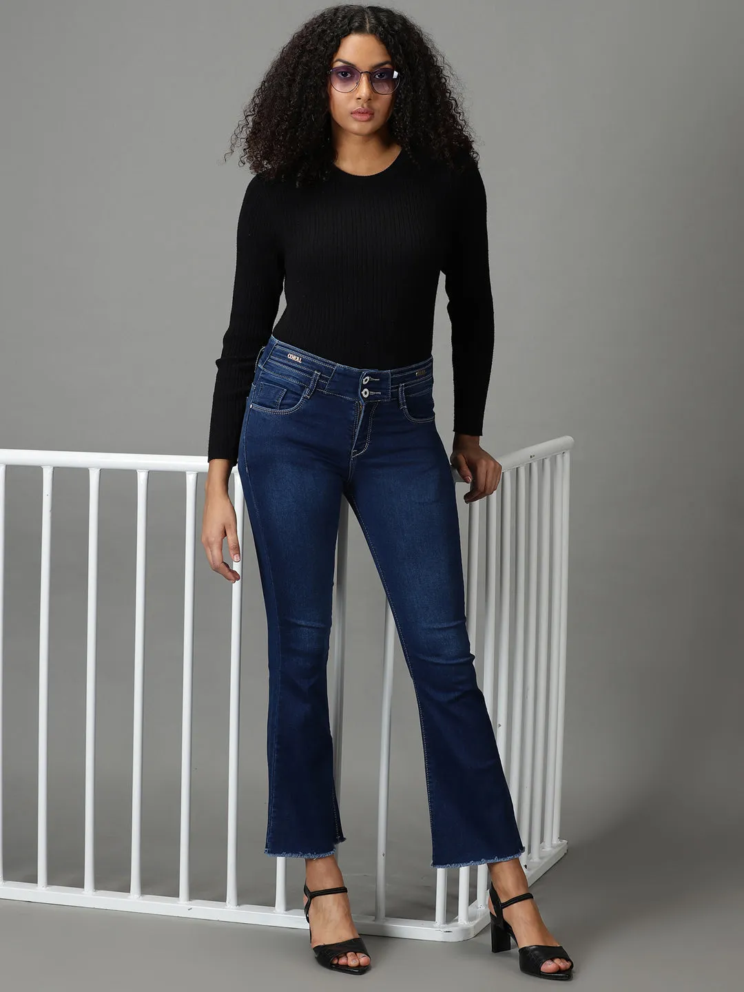 Women Navy Blue Bootcut High-Rise Light Fade Stretchable Jeans