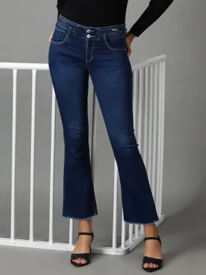 Women Navy Blue Bootcut High-Rise Light Fade Stretchable Jeans