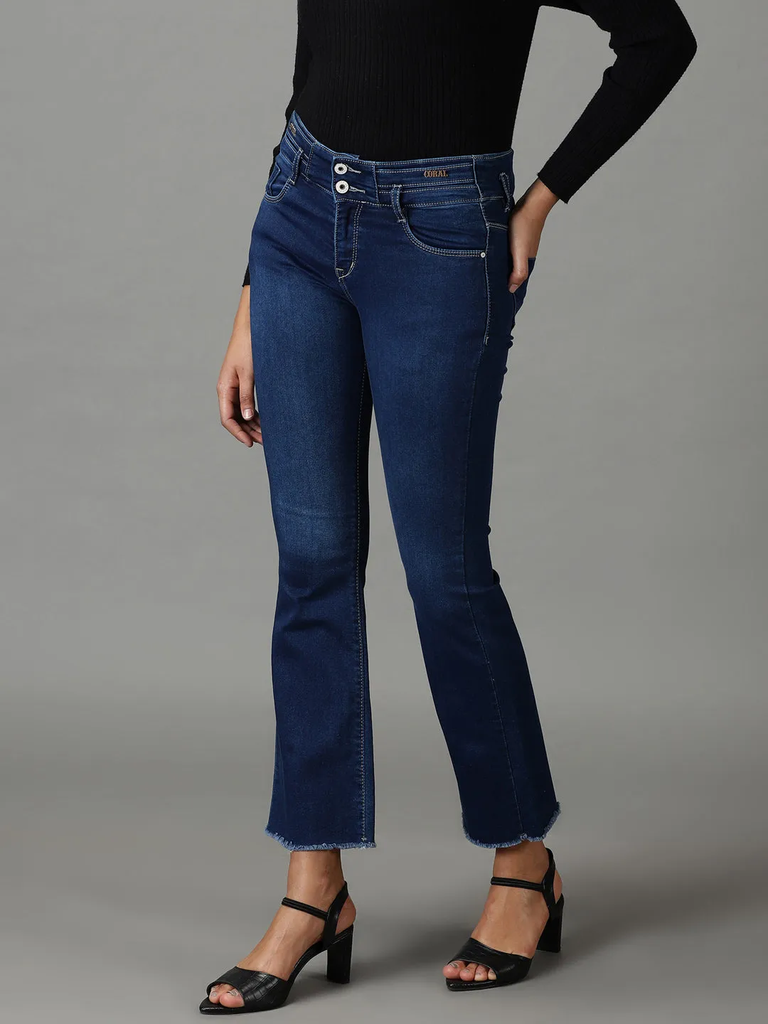 Women Navy Blue Bootcut High-Rise Light Fade Stretchable Jeans
