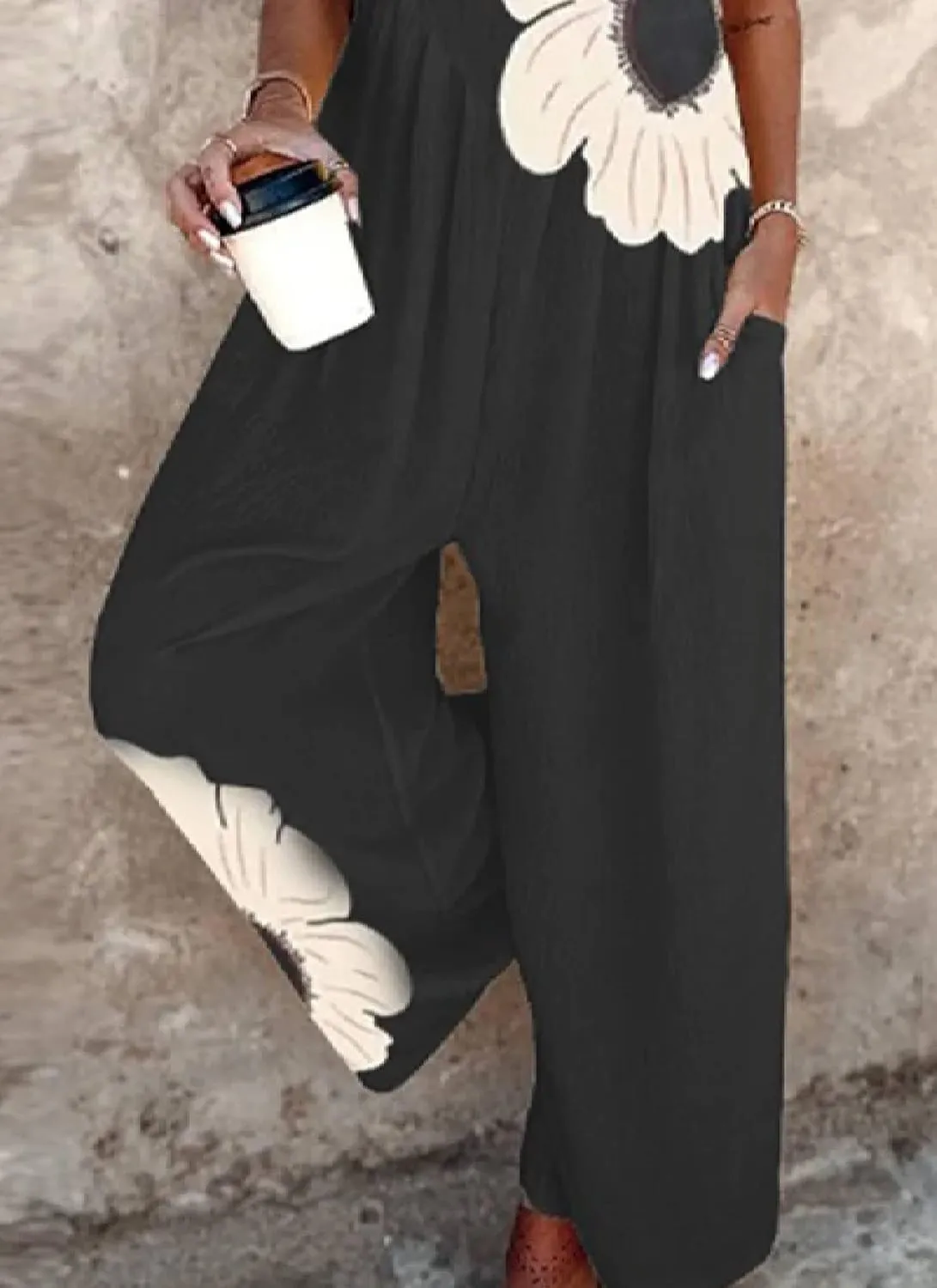 Women's Floral Print Overalls Jumpsuits One Piece Sleeveless Wide Leg Long Pants Rompers with Pockets 2025 Spring Wear