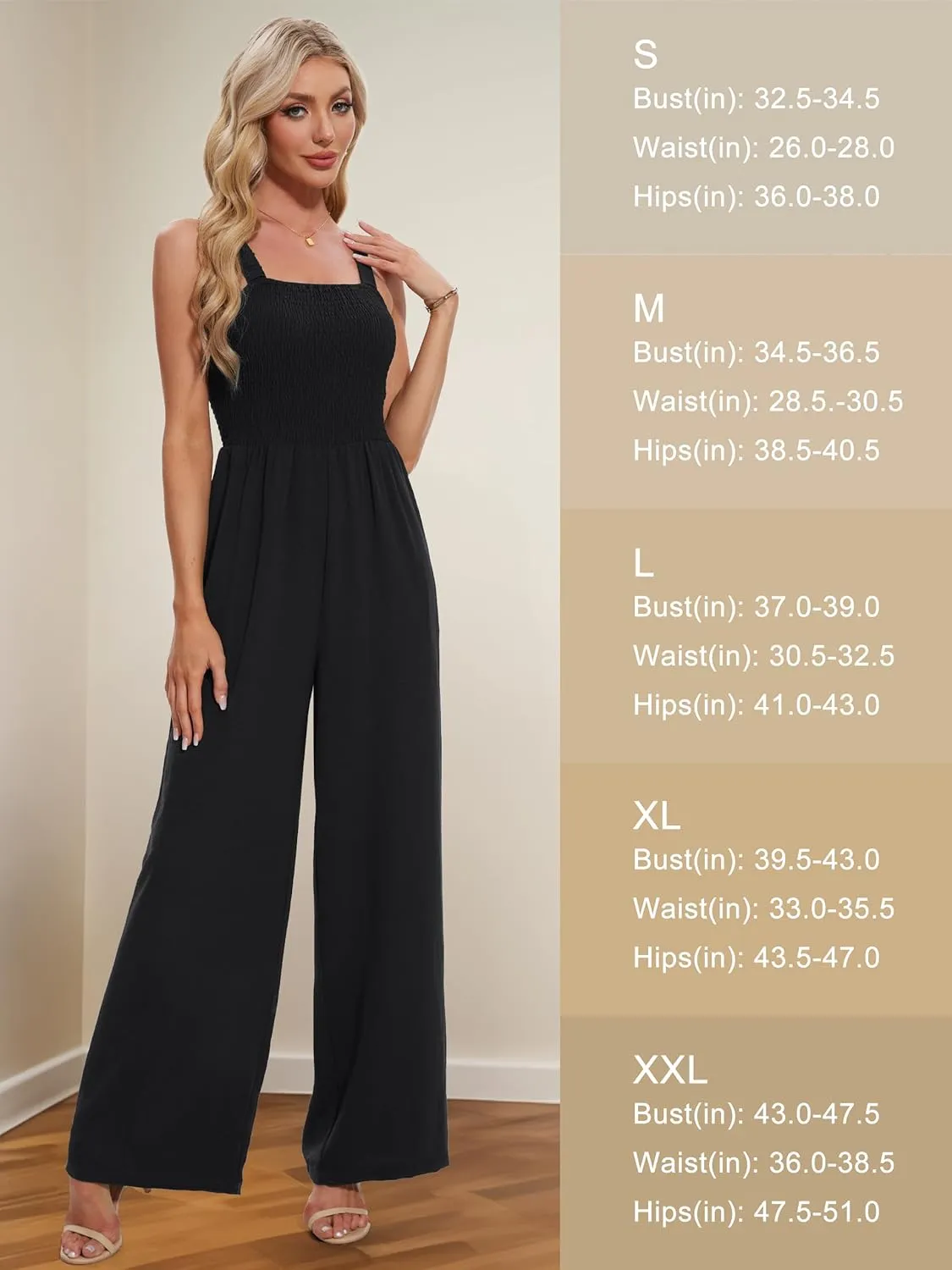 Women's Petite Regular Tall Casual Loose Overalls Jumpsuits One Piece Sleeveless Wide Leg Pants Rompers