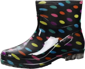 Women's Short Rain Boots Waterproof Slip On Ankle Chelsea Booties Cute Printed Rubber Outdoor Garden Shoes Rain Shoes