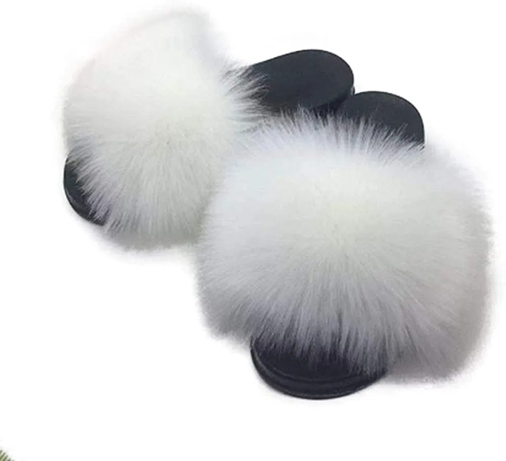 Womens Vegan Fur Slippers Fluffy Fuzzy Open Toe Slides Flip Flop