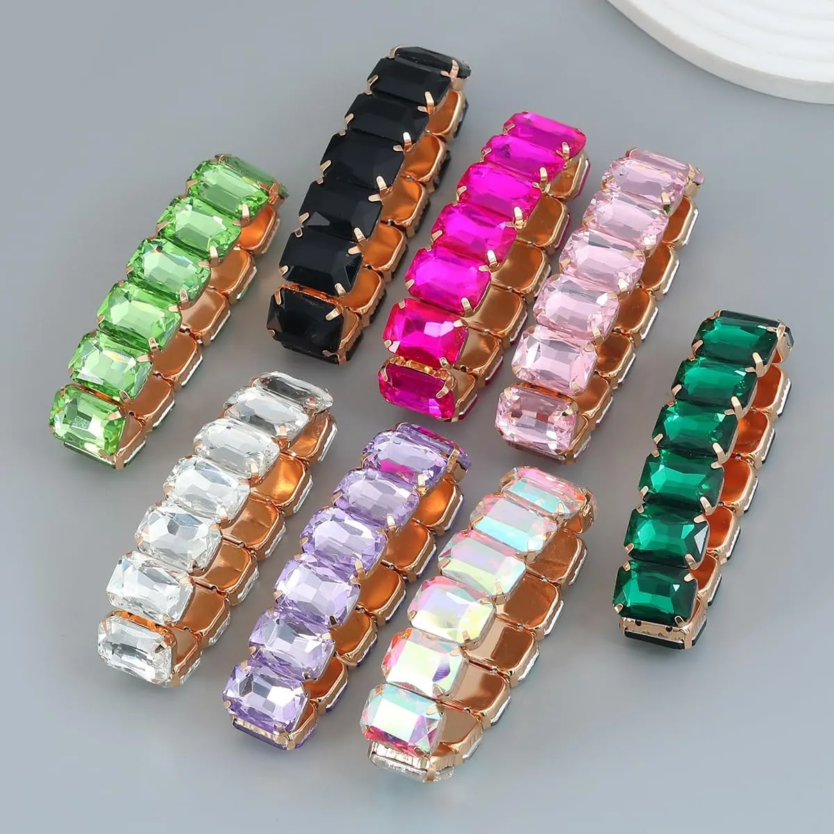 YERTTER Punk Colorful Square Crystal Stretchable Bracelet Hip Hop Bracelet Full Diamonds Hand Stretchable Elastic Bracelet Bangle for Teens Girls Women